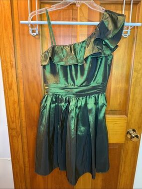 Hailey Logan By Adrianna Papell-Shimmery Green Ruffle Party Dress